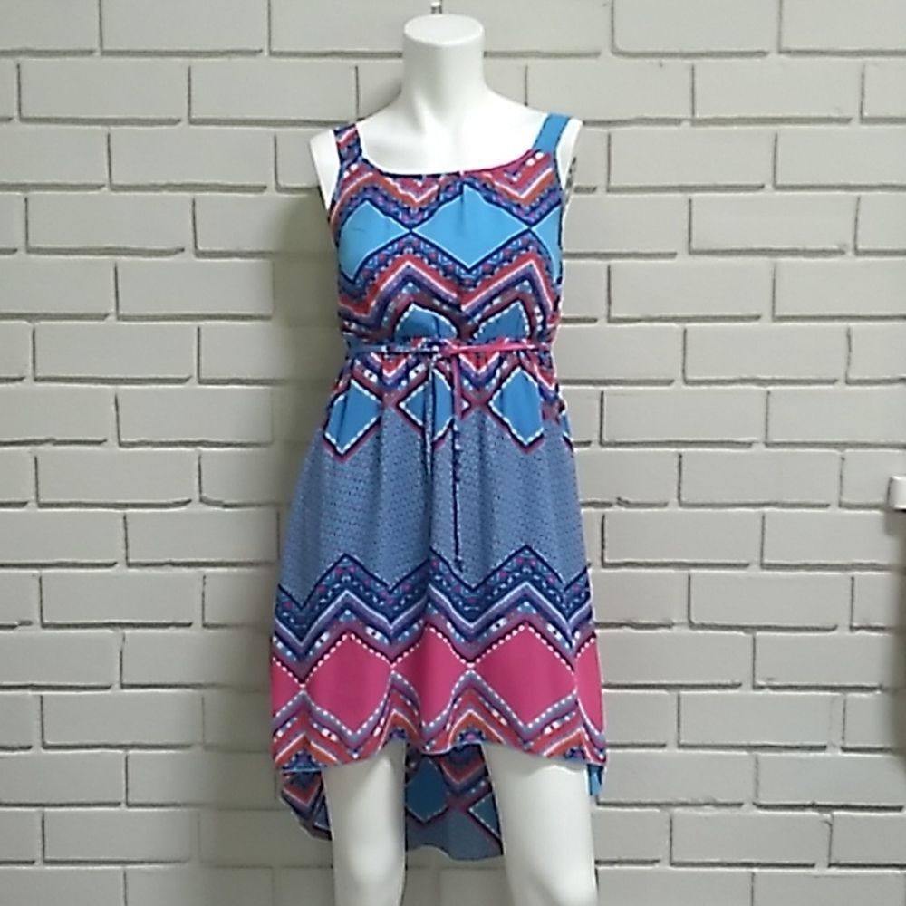 Paper Doll Blue & Pink Geometric/Aztec High Low Midi Dress. Size 12 (girl)